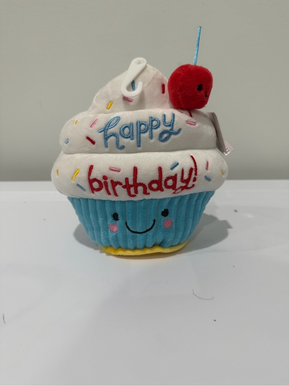 Blue & White Cupcake Plush with Red Cherry